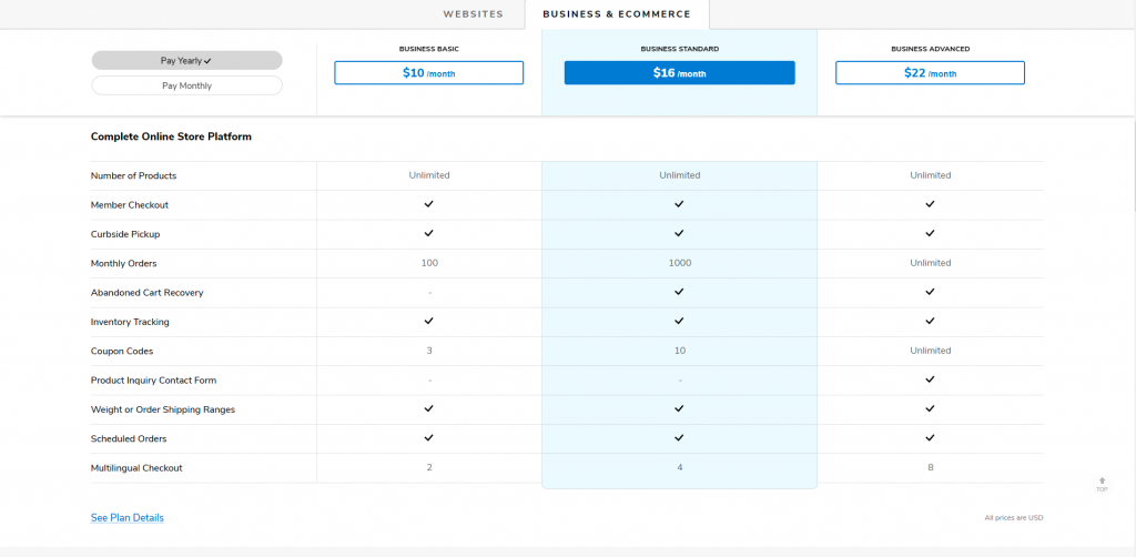 Website.com's business & eCommerce price plan