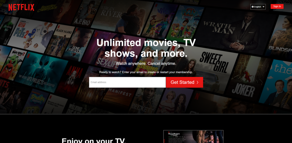 Screenshot: Netflix landing page