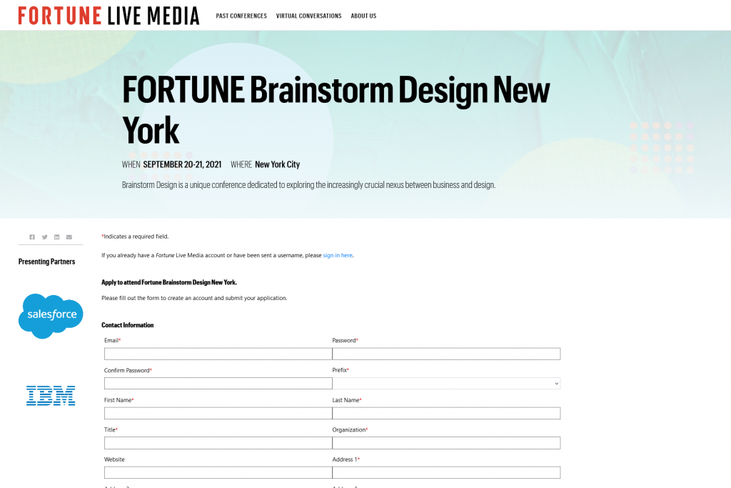 Screenshot of Fortune Media's conference registration form