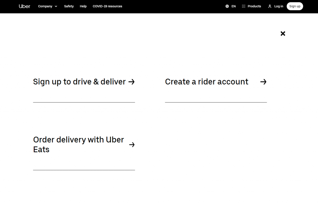 Screenshot: Uber Sign Up