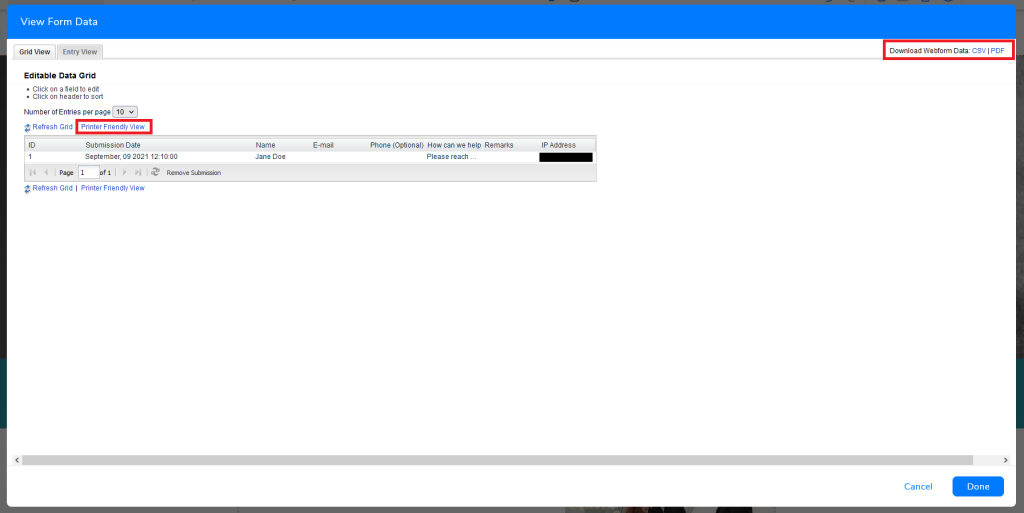 You can also print or downlead data in CSV or PDF format here