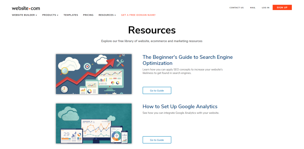 Website.com offers different resources (text articles and video guides)