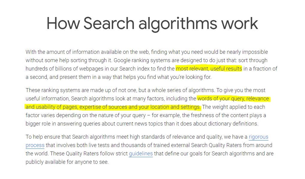 Source: Google - How Search algorithms work