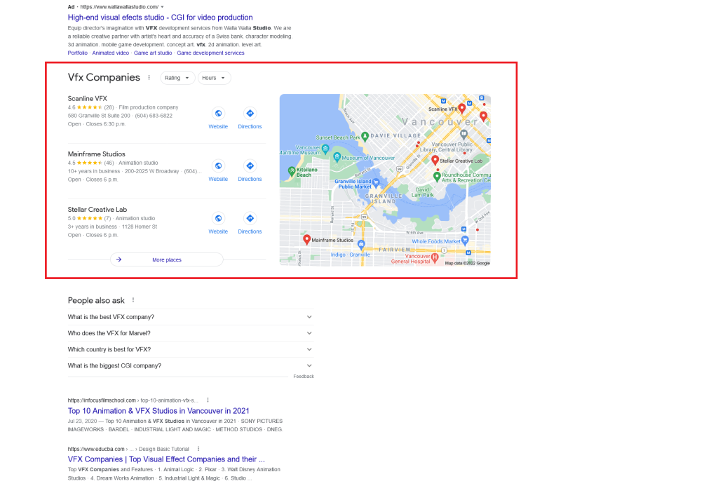 Local SEO is basically the section on Google's search results page where you will see a map and details of businesses shown beside