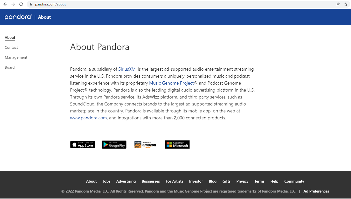 pandora.com screenshot