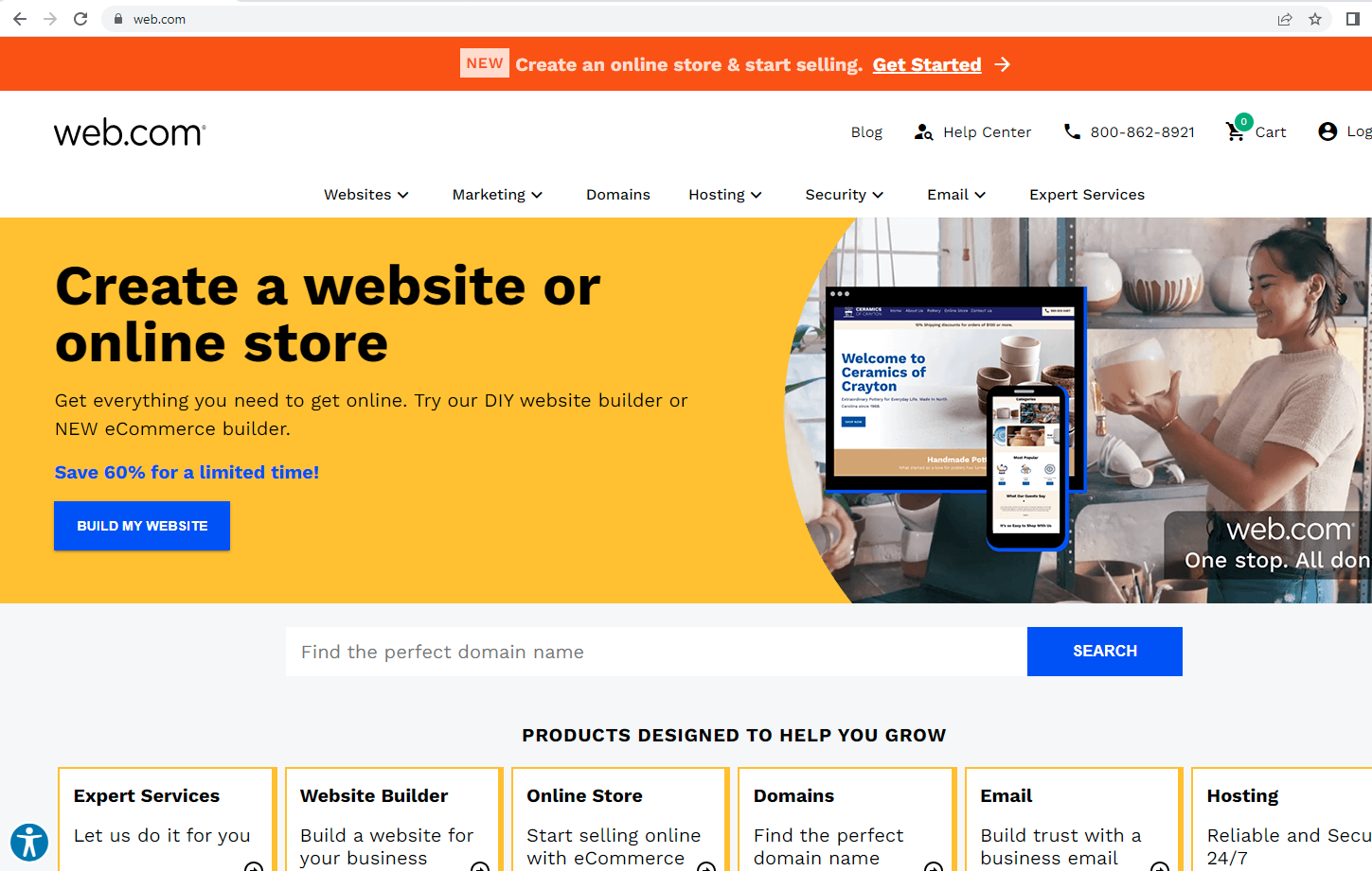 web.com home page screenshot