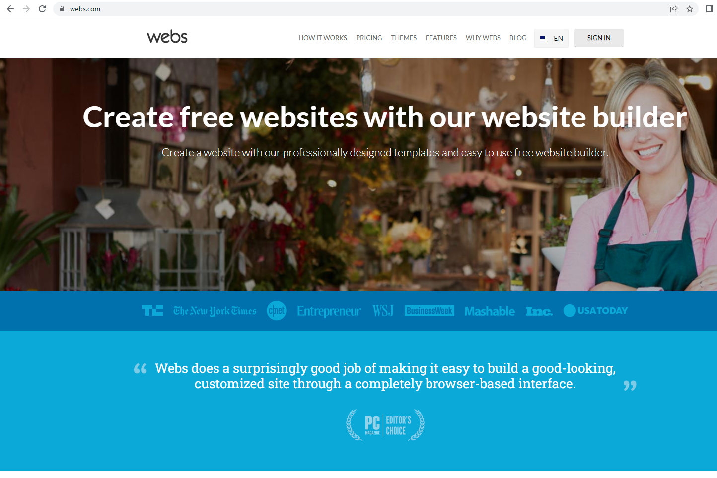 webs.com home page screenshot