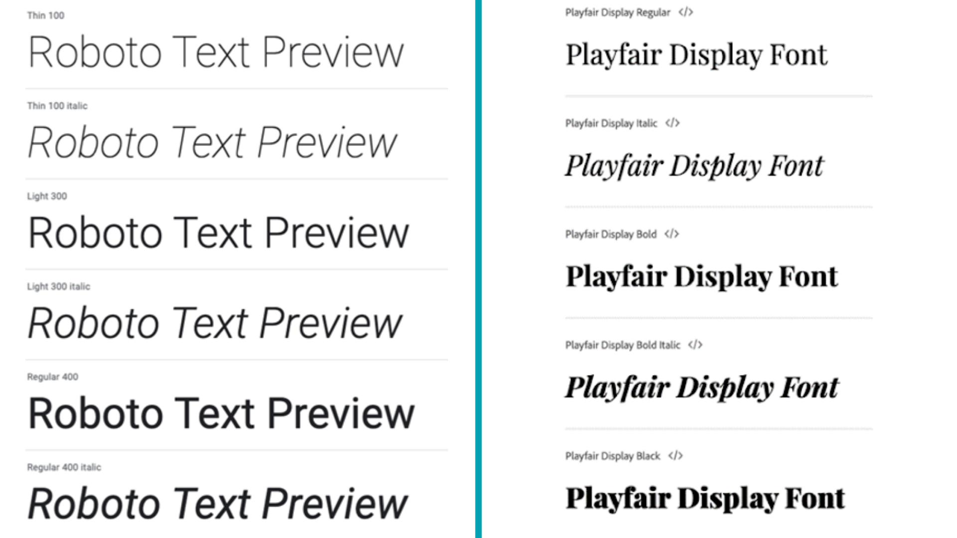 Website font comparison Roboto vs Playfair Display