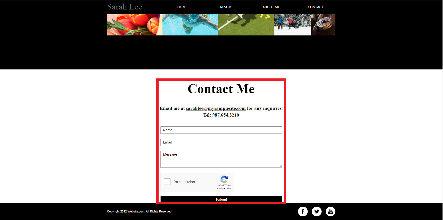 Website contact form for contact